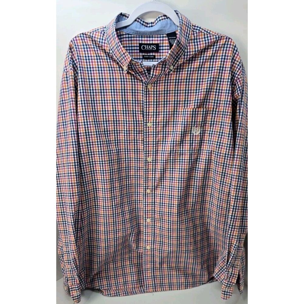Chaps Ralph Lauren XXL Easy Care Plaid Logo Button Up Oxford Lightweight‎